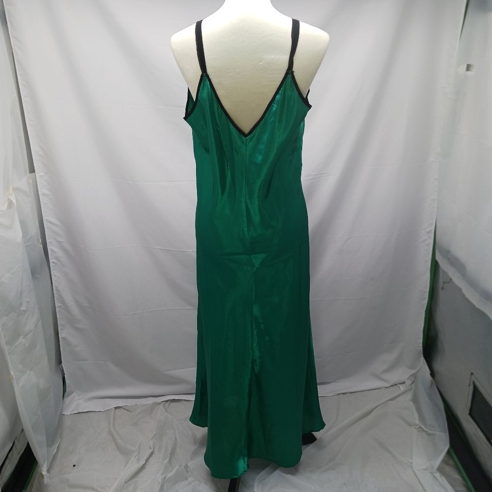 VNTG Oscar de la Renta Green Satin Slip Dress Plunging Neckline Woman 36 Chest.. - Picture 3 of 9